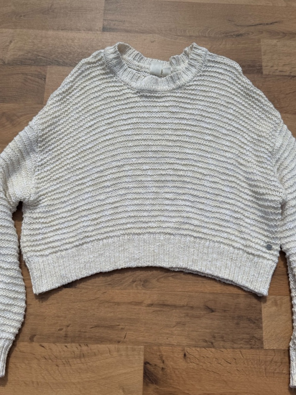 Roxy Cream Ribbed Cropped Crewneck Sweater